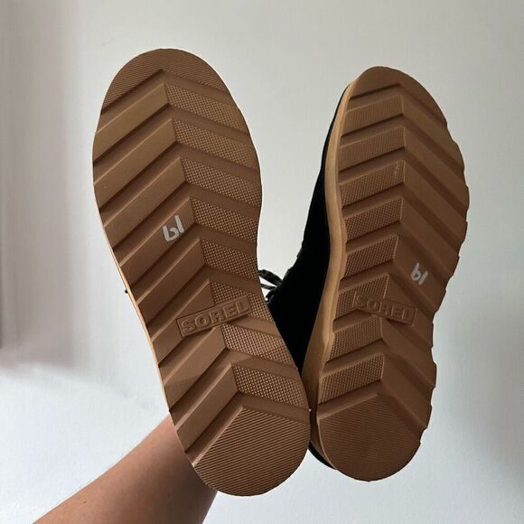 Sorel Women’s Black Cream Hi-Line Hiker Cozy Boot Waterproof Suede Upper Faux Sh - Picture 9 of 12